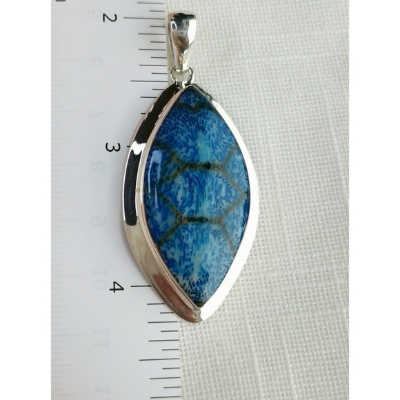 Blue Jasper marquise cabochon sterling silver pendant for necklace 🆕 - Picture 7 of 8